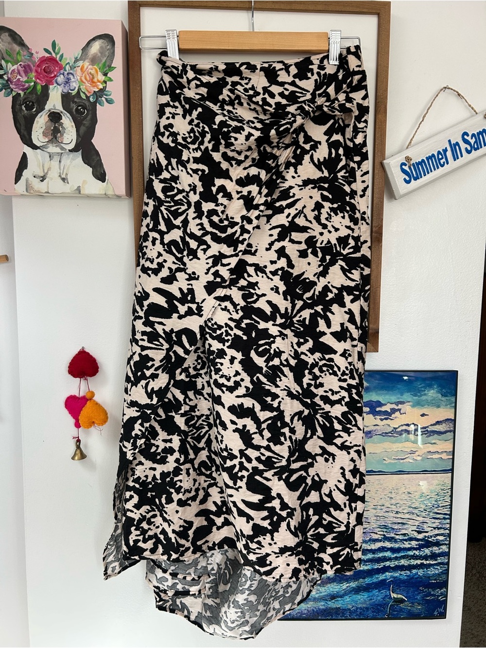 Ava & Viv Black and Cream Floral-Print Midi Skirt- 2X